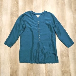 Cristina turquoise Silk Pajama Button Down Shirt